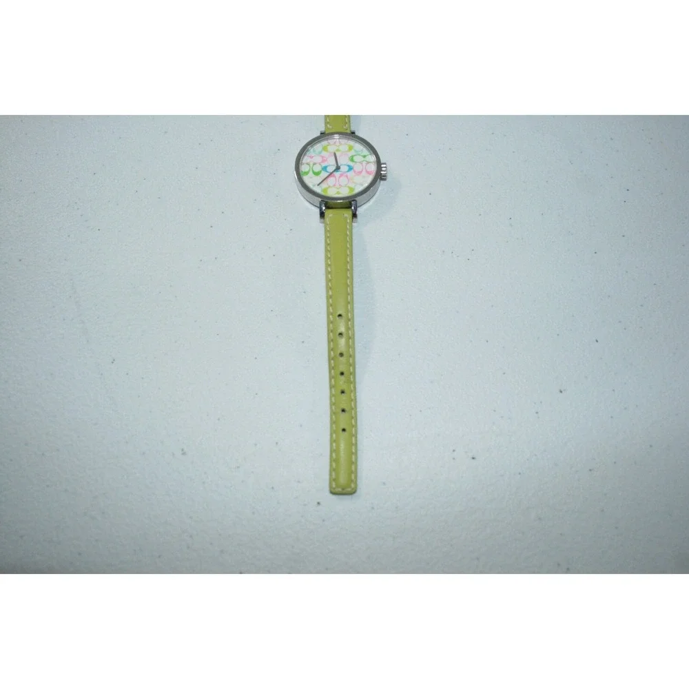 Coach Ladies Swiss Quartz Green Leather Signature C Face Silver Bezel Watch 0278